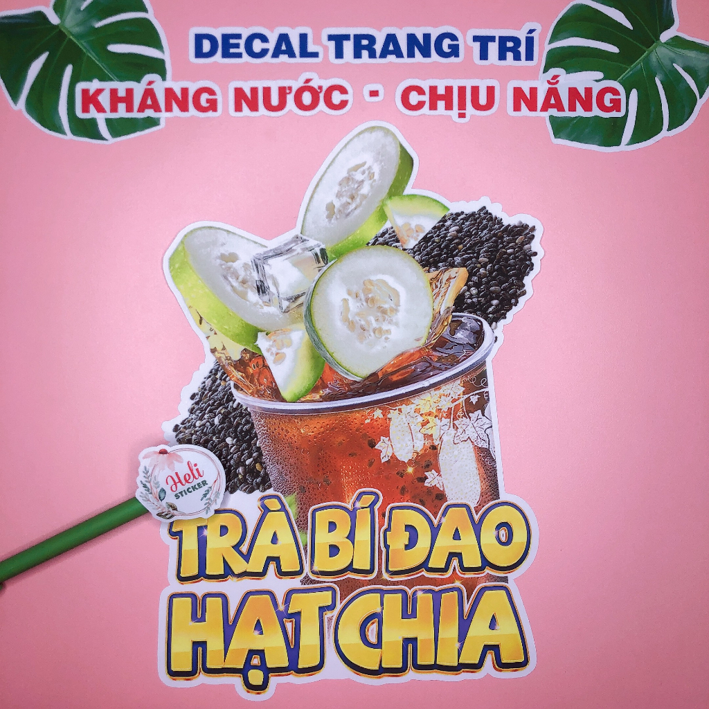 Decal Trang Trí Ly TRÀ BÍ ĐAO HẠT CHIA ✨ Hình Dán Decor Quán Trà Sữa, Cà Phê, Sinh Tố - Sticker Kháng Nước, Chịu Nắng.
