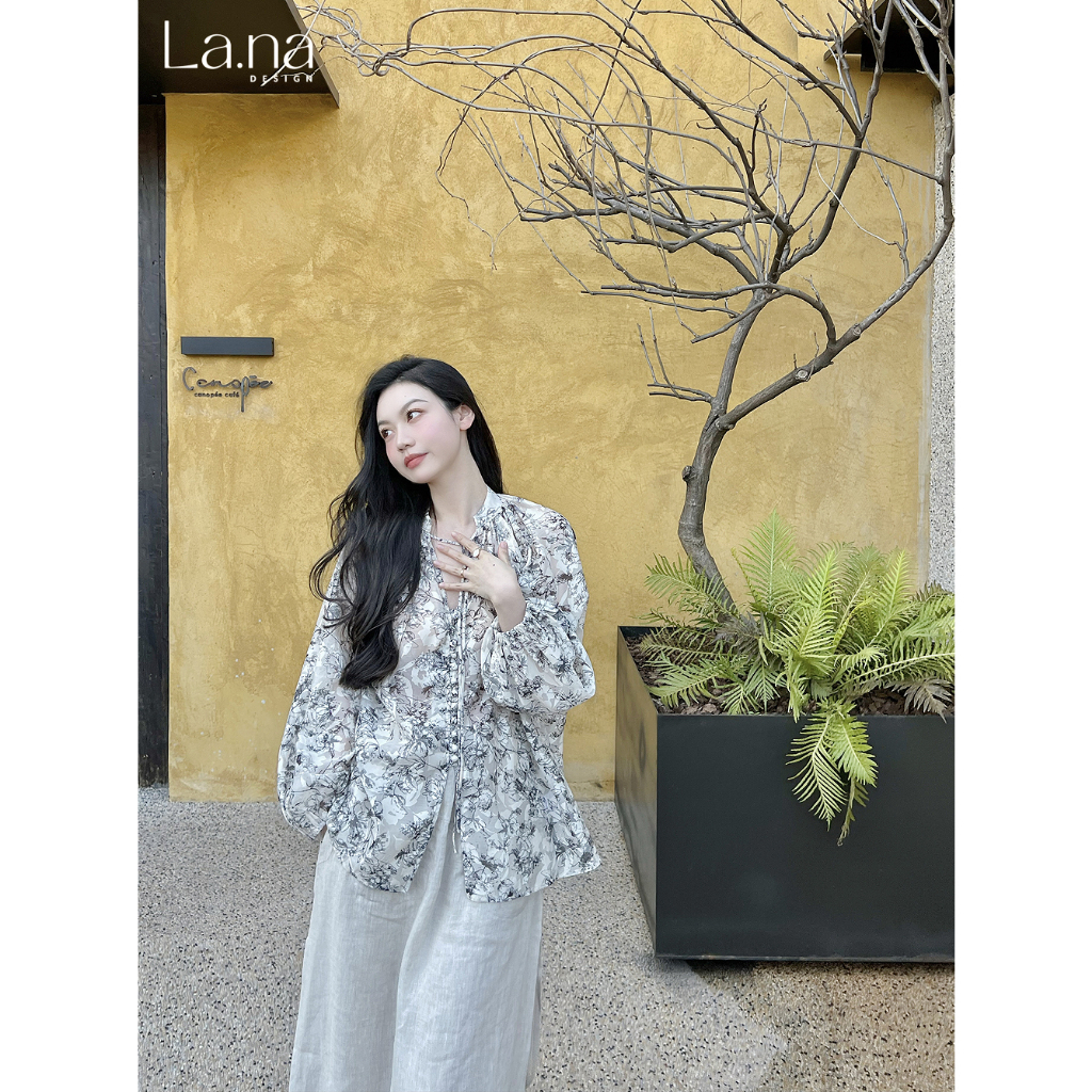 Váy thiết kế cao cấp La.na set váy bánh bèo dài tay cá tính hoạ tiết hoa - SV889