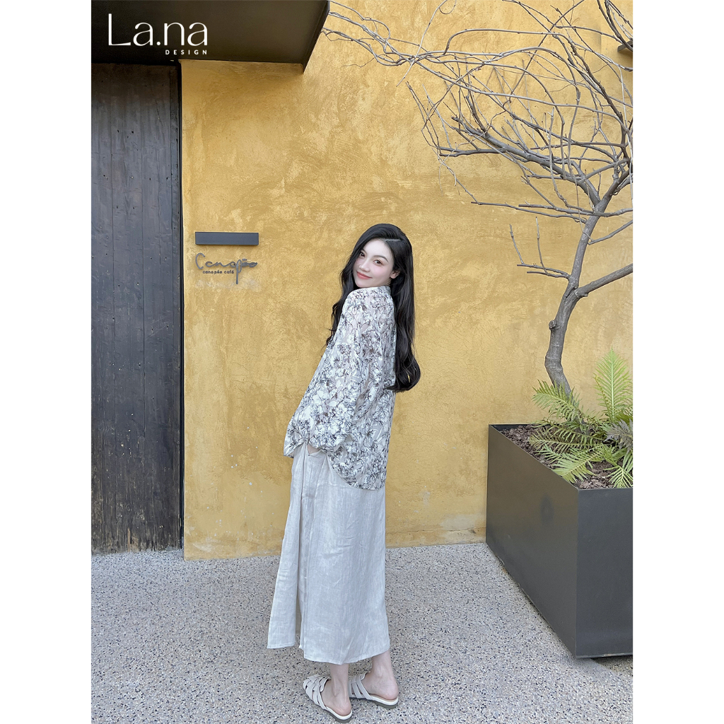 Váy thiết kế cao cấp La.na set váy bánh bèo dài tay cá tính hoạ tiết hoa - SV889