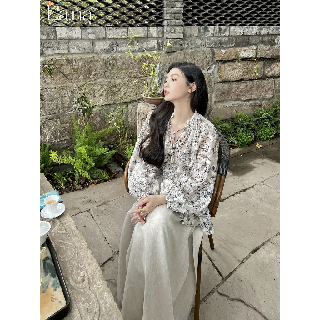 Váy thiết kế cao cấp La.na set váy bánh bèo dài tay cá tính hoạ tiết hoa - SV889