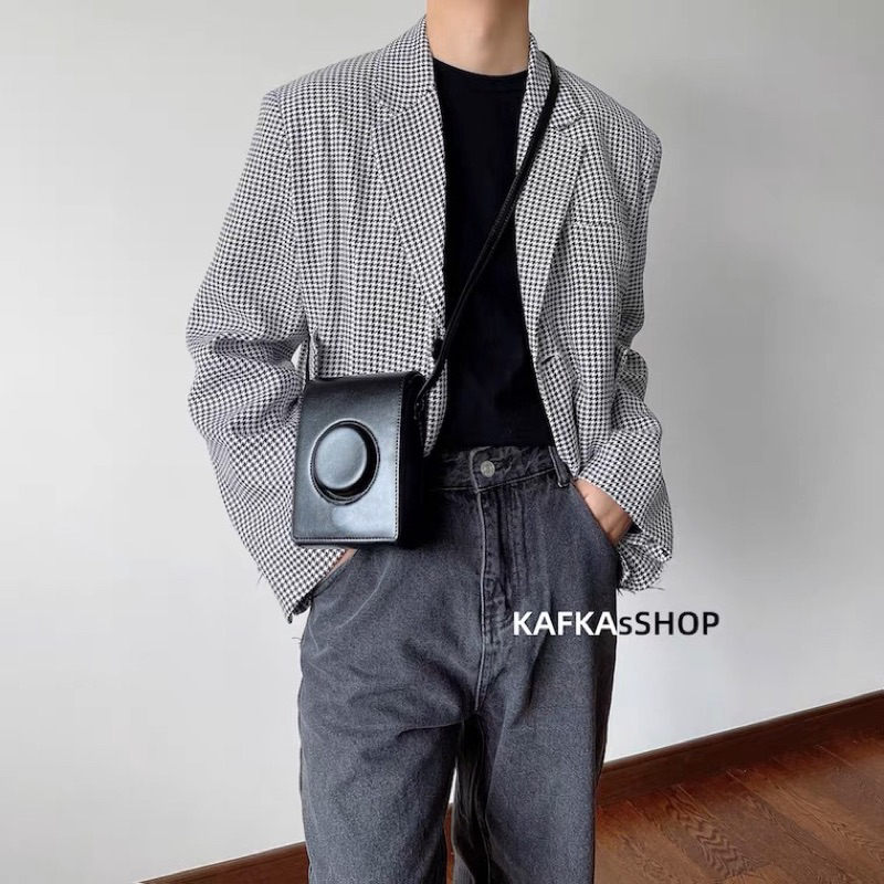 HERMES| Blazer Nam Kẻ Caro Phong Cách Hàn Quốc