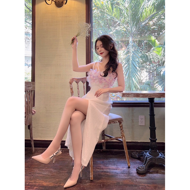 HYGGE-JASMINE DRESS-Đầm trắng hai dây xẻ tà