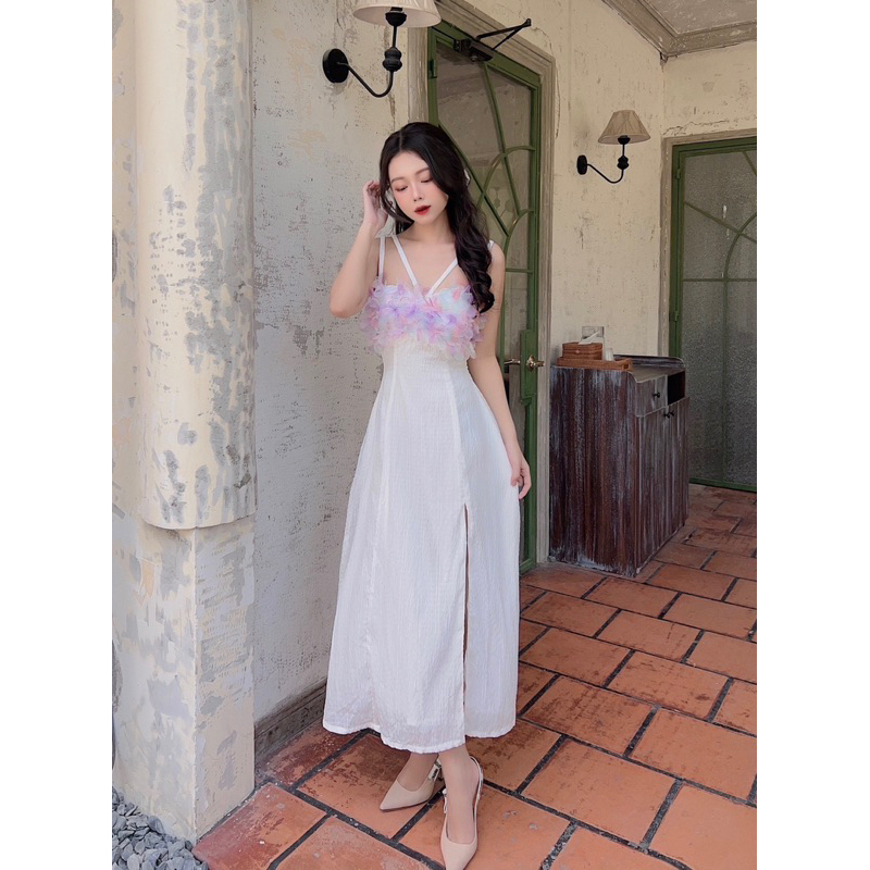 HYGGE-JASMINE DRESS-Đầm trắng hai dây xẻ tà
