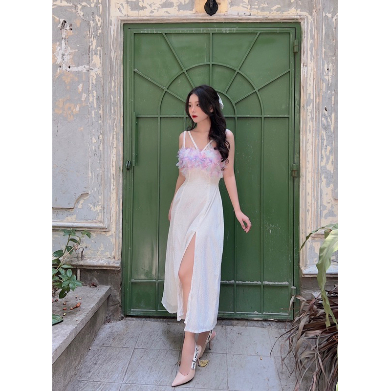HYGGE-JASMINE DRESS-Đầm trắng hai dây xẻ tà