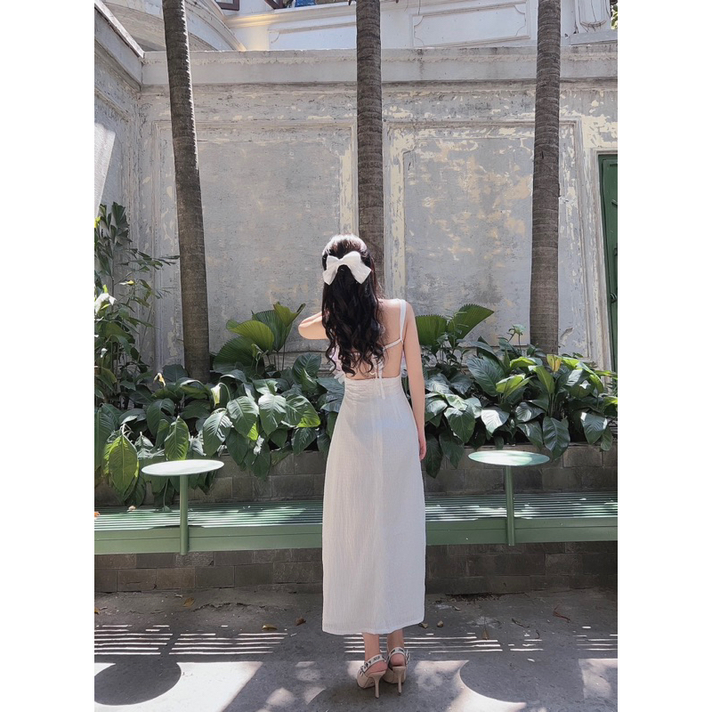 HYGGE-JASMINE DRESS-Đầm trắng hai dây xẻ tà