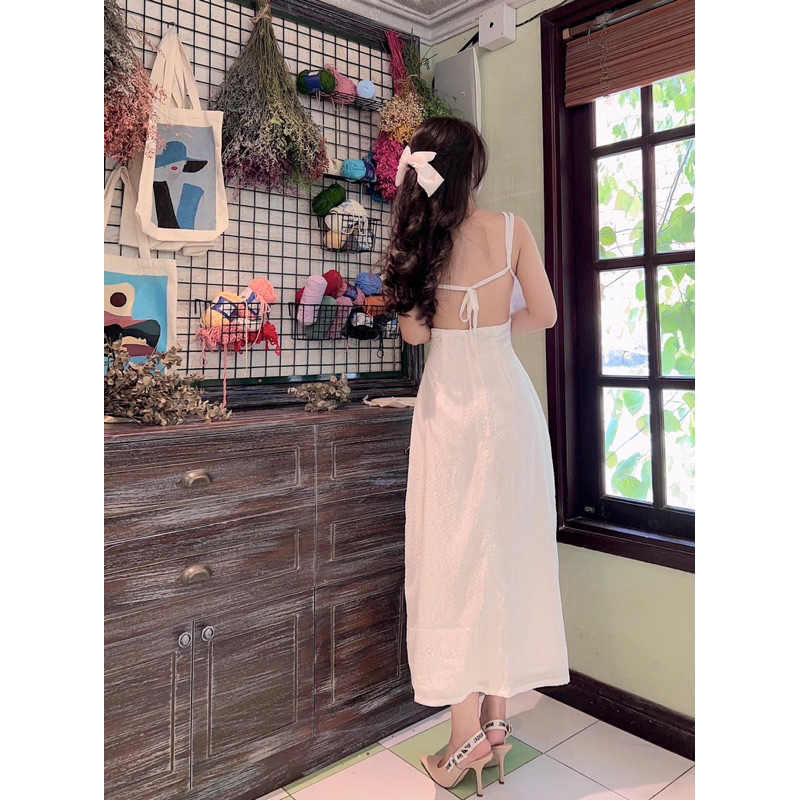 HYGGE-JASMINE DRESS-Đầm trắng hai dây xẻ tà