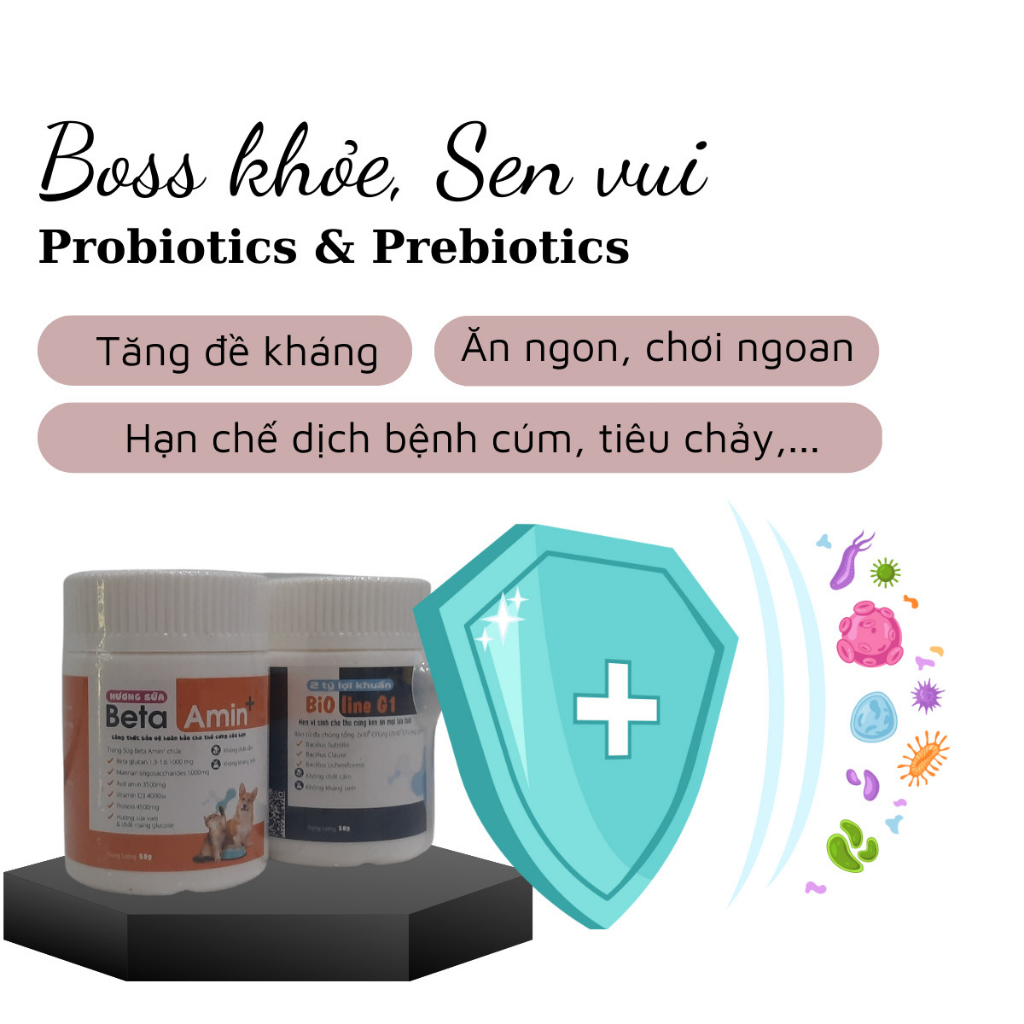 Vitamin Và Men Vi Sinh Cho Chó Mèo Bột Dinh Dưỡng Tăng Đề Kháng Beta Amin 50g. Men Tiêu Hóa Chó Mèo BIOLINE G1