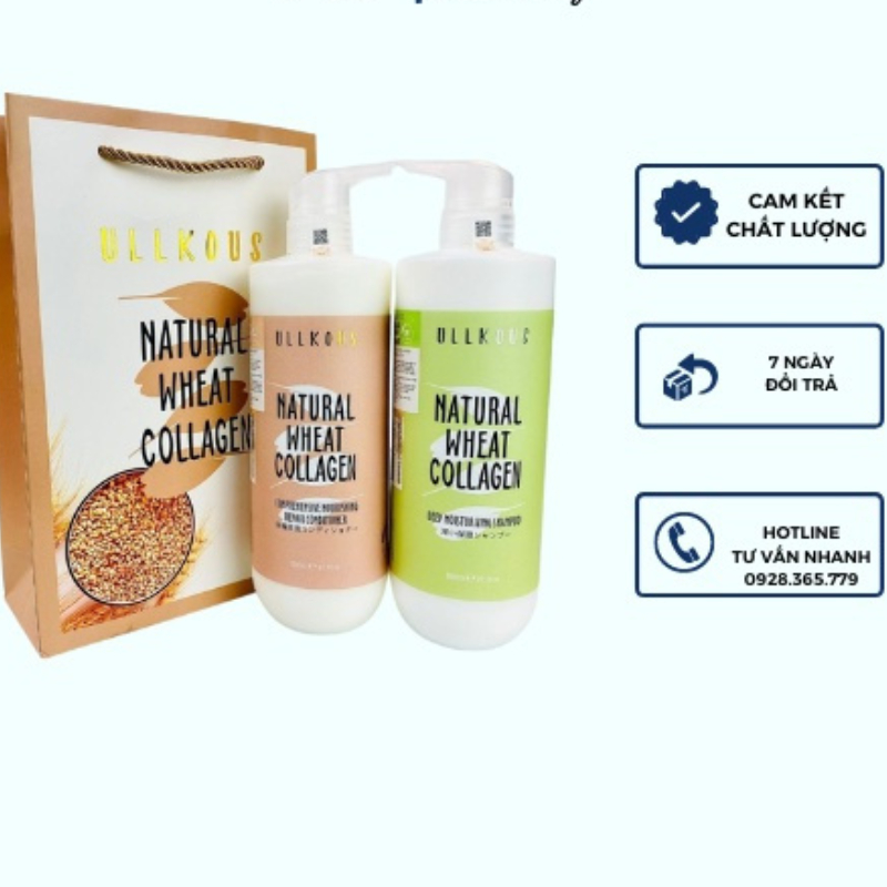 BỘ ĐÔI GỘI/ XẢ COLLAGEN LÚA MẠCH ULLKOUS 800ML DẦU GỘI THIÊN NHIÊN NGĂN RỤNG TÓCH/HÀNG CHÍNH HÃNG .
