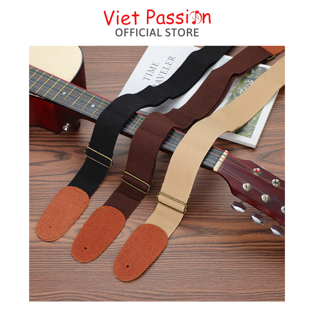 Dây đeo đàn guitar ukulele đàn classic, acoustis, bass  ghita điện phối da lộn màu nâu đen kem Viet Passion