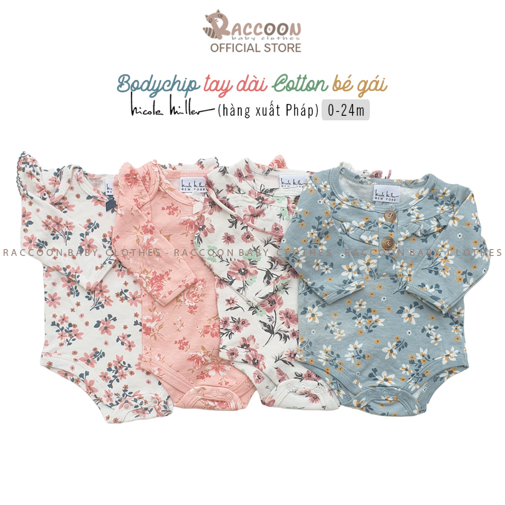 Bộ đồ liền thân tay dài hoa lá xuất Pháp bodysuit body chip bé gái Hicole Hiller New York