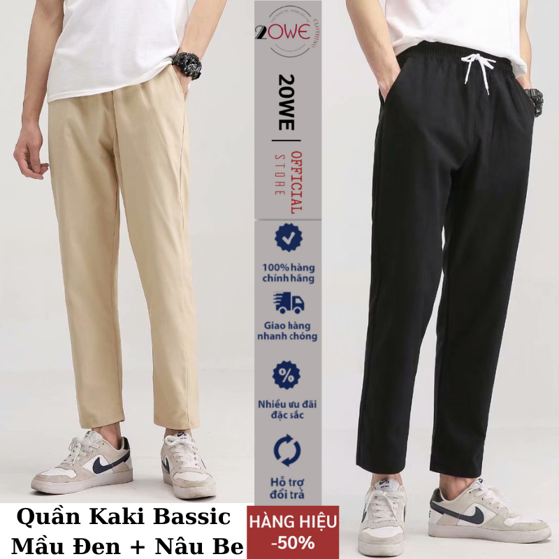 Quần kaki nam baggy ống suông rộng unisex 20We, quần baggy nam nữ ống xuông mầu đen và be phong cách Hàn Quốc 2023