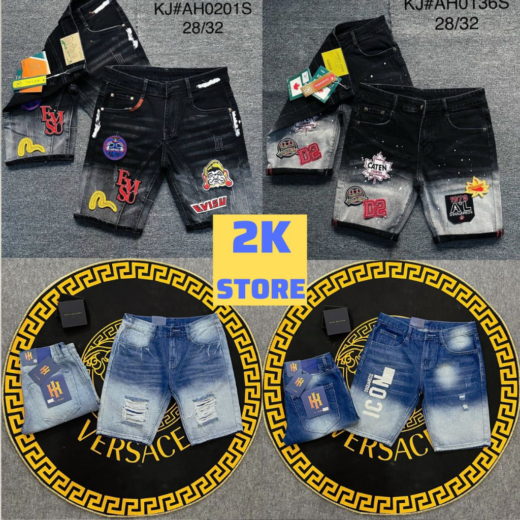 Quần short jean nam vải Denim co dãn rách form thêu EVI.SU chuẩn form co dãn trẻ trung giá rẻ 2K_STORE