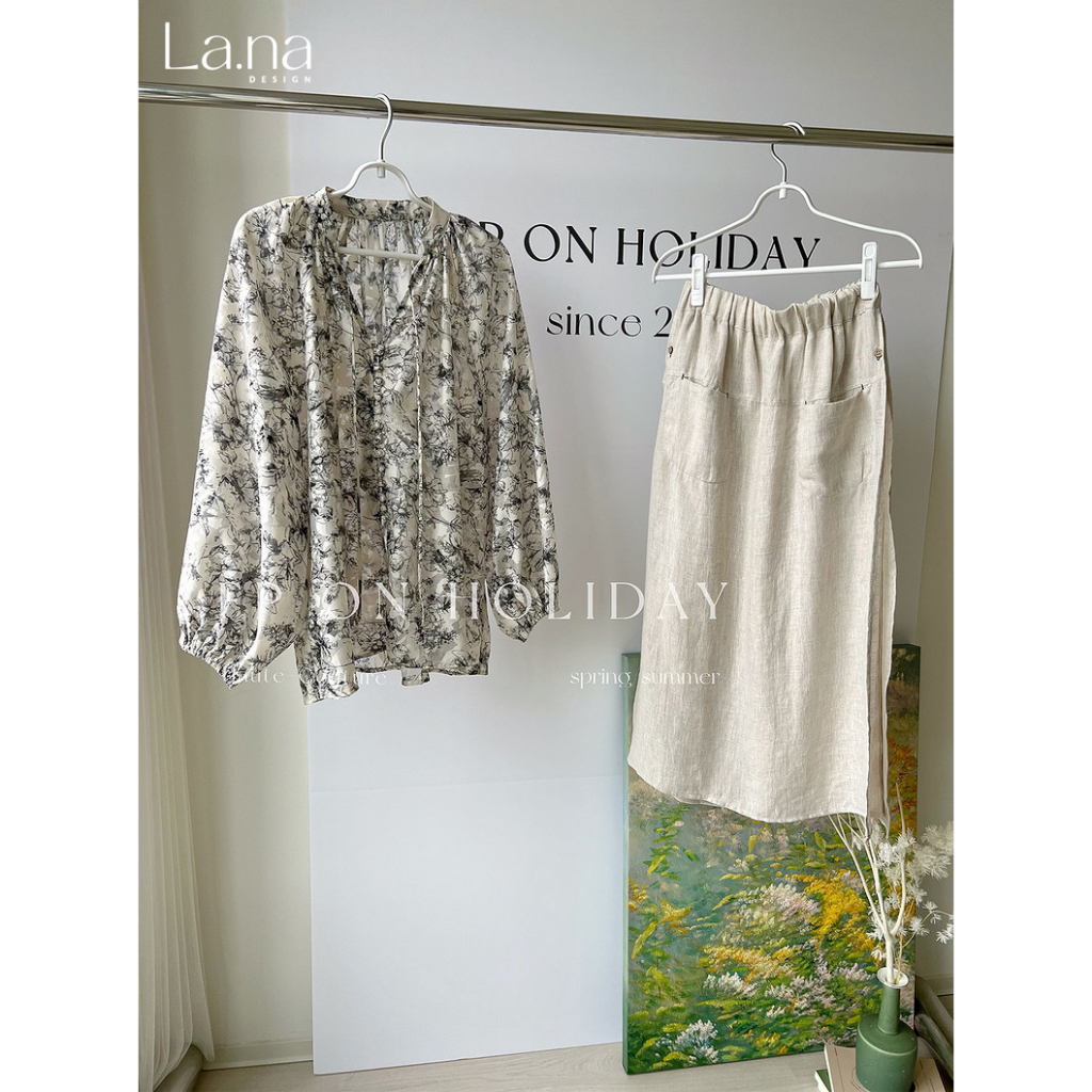 Váy thiết kế cao cấp La.na set váy bánh bèo dài tay cá tính hoạ tiết hoa - SV889