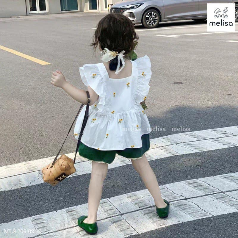 Set bộ Melisa Áo vải thô boi thêu hoa siêu xịn