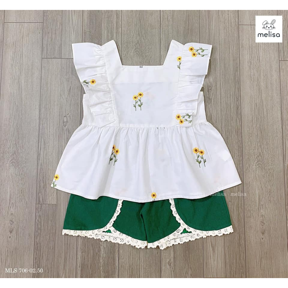 Set bộ Melisa Áo vải thô boi thêu hoa siêu xịn