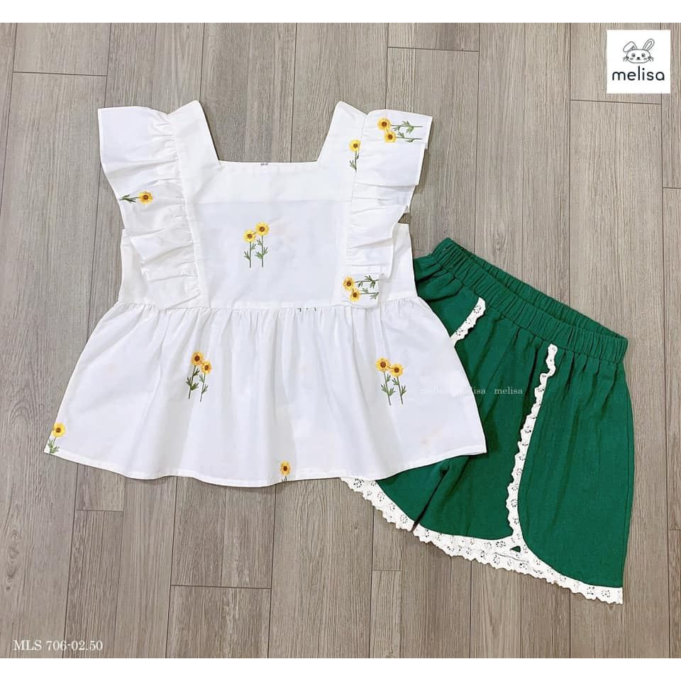 Set bộ Melisa Áo vải thô boi thêu hoa siêu xịn