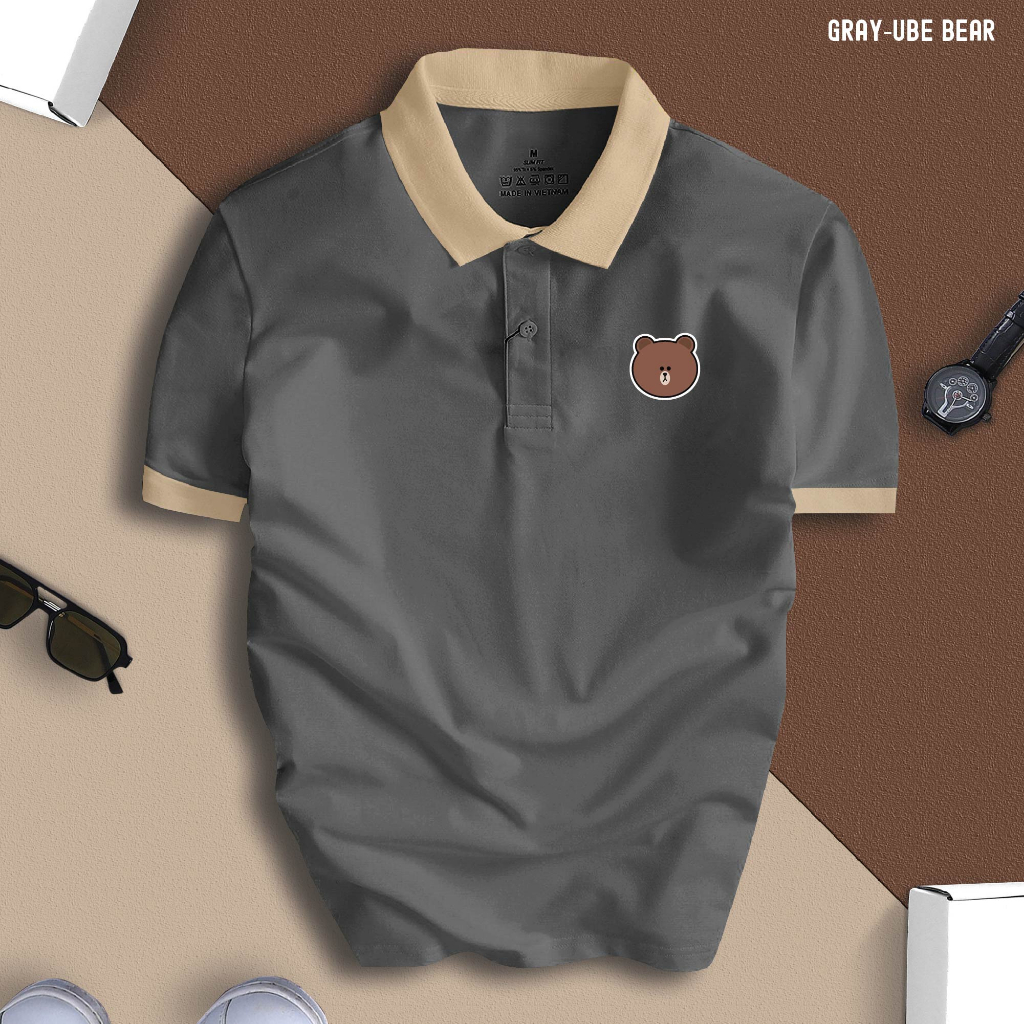 Áo Polo phối BEAR nam nữ cổ bẻ vải xịn Unisex, trẻ trung, thanh lịch