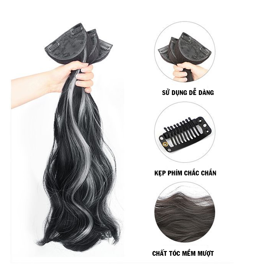 Tóc Giả Kẹp Xoăn LIGHT Sét 3 Dải Kẹp Xoăn Light Xám Khói Phong Cách Cá Tính