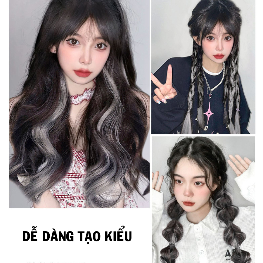 Tóc Giả Kẹp Xoăn LIGHT Sét 3 Dải Kẹp Xoăn Light Xám Khói Phong Cách Cá Tính