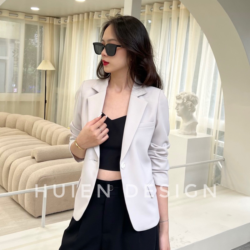 Áo blazer nữ 1 lớp dáng lỡ tay dài Huien Design thời trang công sở trẻ trung, áo vest nữ Hàn Quốc màu sắc