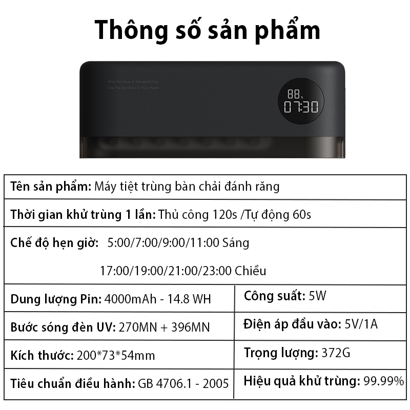 Máy Khử Trùng Bàn Chải Đánh Răng Tự Động SOLOVE 001G Khử Trùng Sạch 99.9% Vi Khuẩn