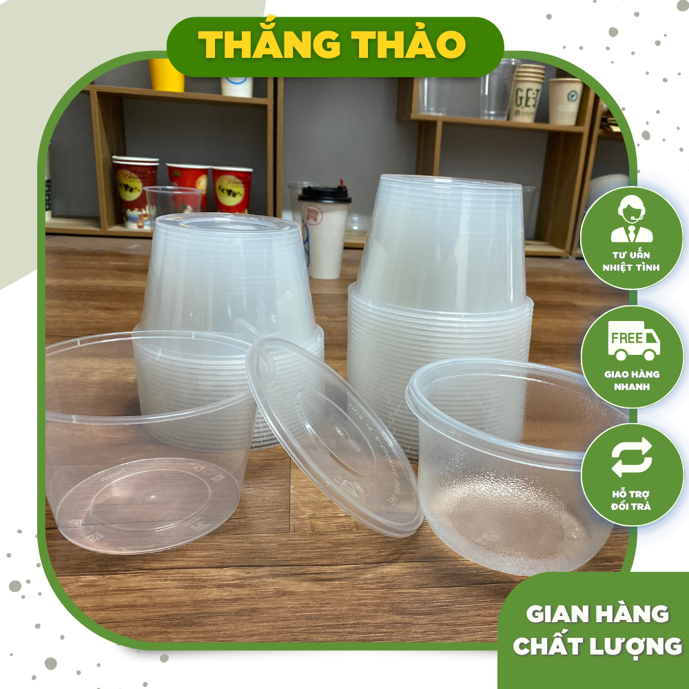 Combo 50 bát nhựa dùng 1 lần có nắp đựng, cháo, canh, phở dung tích đến 1000ml