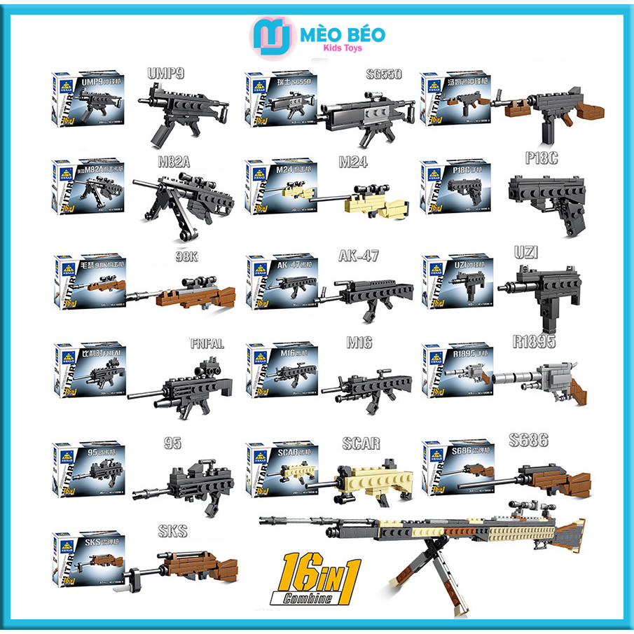 Mô Hình Súng 16in1 phỏng Theo PUBG, FreeFire, CSGO bán lẻ Mèo Béo Kids Store