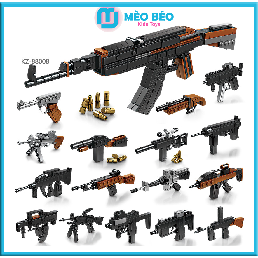 Mô hình súng 16in1-88008 phỏng Theo PUBG, FreeFire, CSGO lẻ hộp nhỏ Mèo Béo Kids Store