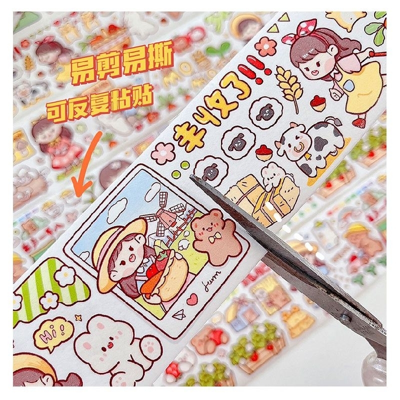 Chiết washi tape trang trí sổ bé gái nông trại dễ thương