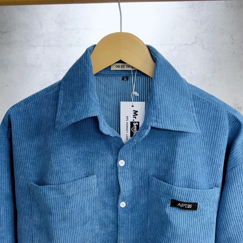 Áo Sơ Mi Nhung Tăm/Nhung Gân Kupi Tay Dài Unisex Form To Rộng Oversize Hình Thật AAG99
