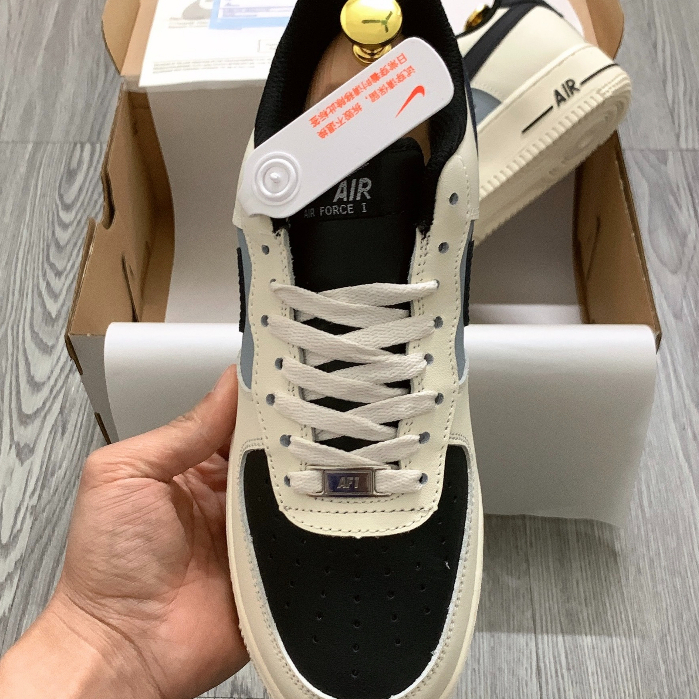 Giày_Nike Air Force 1 Mũi Đen, Giày AF1 Cream And Black Đế Air Bản Chuẩn S.C, Đủ Size Nam Nữ Full Box Bill