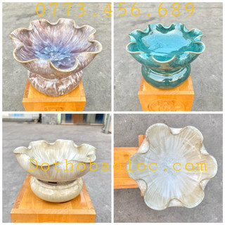Bát thả bông kèm chân đế bát tụ lộc “ Minh đường tụ thủy” mem đá Bát Tràng 3 màu 2 cỡ