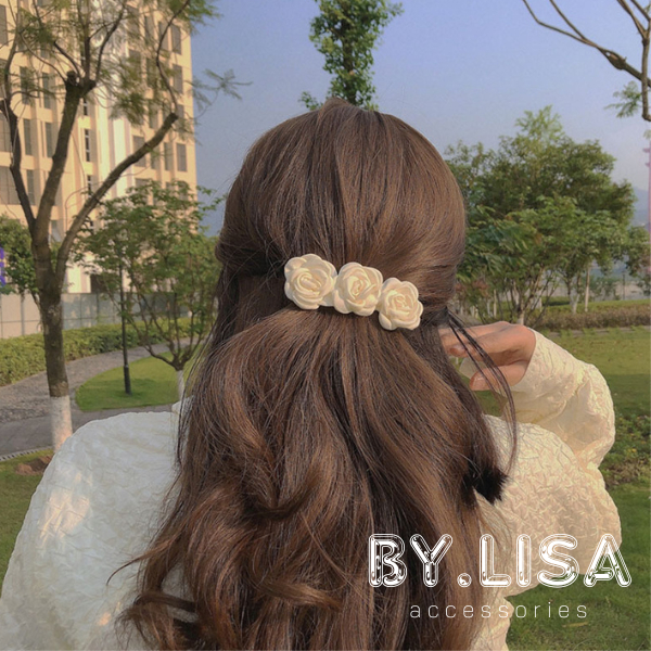 Kẹp tóc nữ hình hoa trà camellia điệu đà, kẹp tóc hoa vải phong cách Hàn Quốc, kẹp búi tóc by.Lisa
