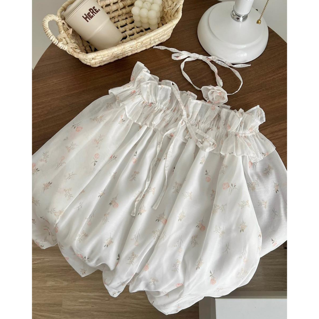 Áo tơ hoa nhí trễ vai