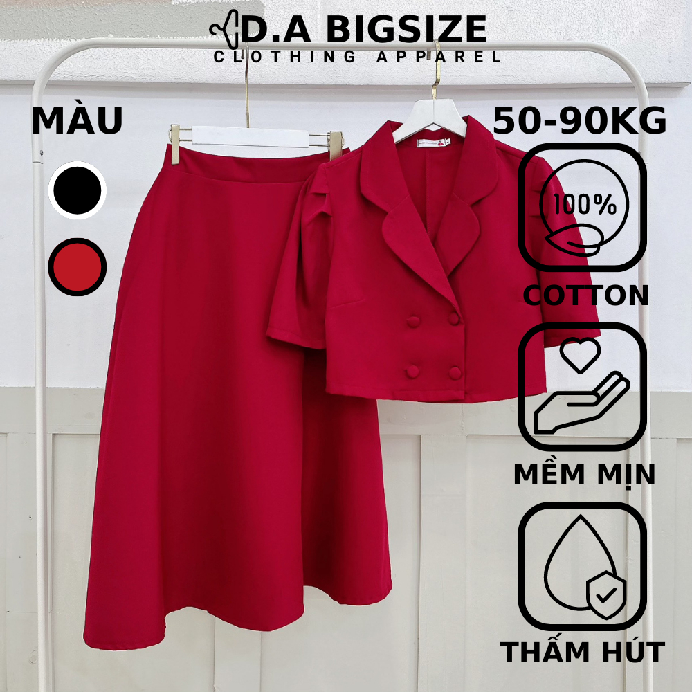 Set Đồ Nữ Bigsize , Set Chân Váy Áo Nút Bọc Chất Cotton Mềm Mịn Che Khuyết Điểm Cho Người Mập 50.90kg