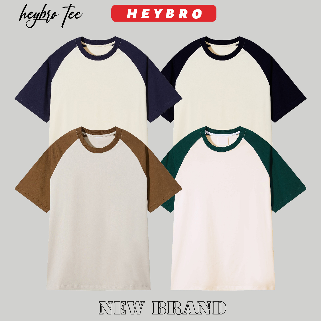 Áo thun Raglan local brand Heybro 100% Cotton nam nữ unisex tay lỡ Oversize phong cách Genz