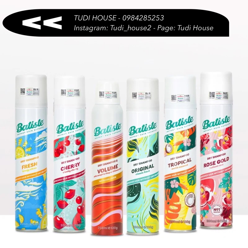 Dầu gội khô Batiste Dry Shampoo - MẪU MỚI