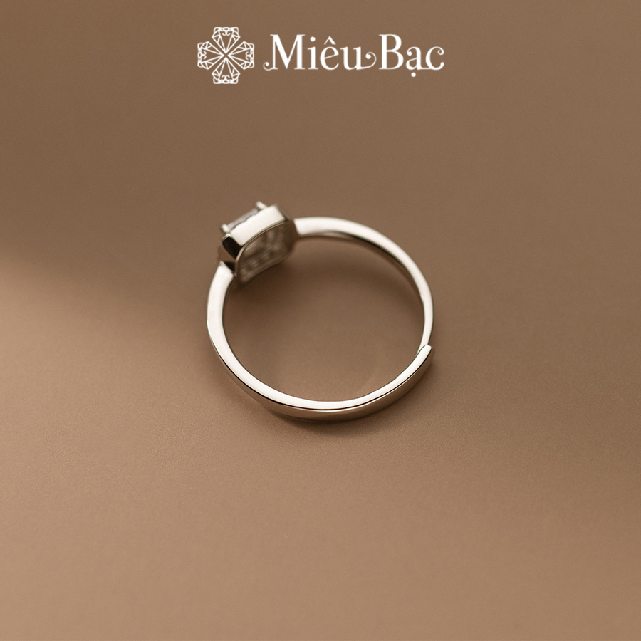 Nhẫn bạc nữ Miêu Bạc đính đá vuông sang chảnh freesize chất liệu s925 phụ kiện thời trang trang sức MN19