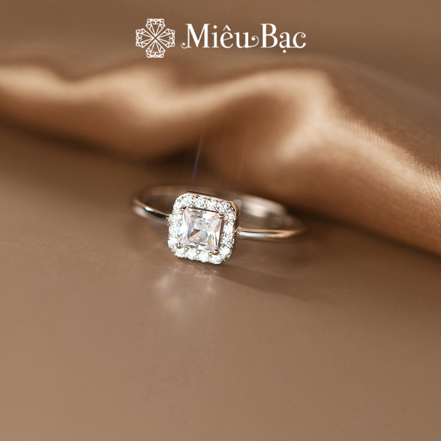 Nhẫn bạc nữ Miêu Bạc đính đá vuông sang chảnh freesize chất liệu s925 phụ kiện thời trang trang sức MN19