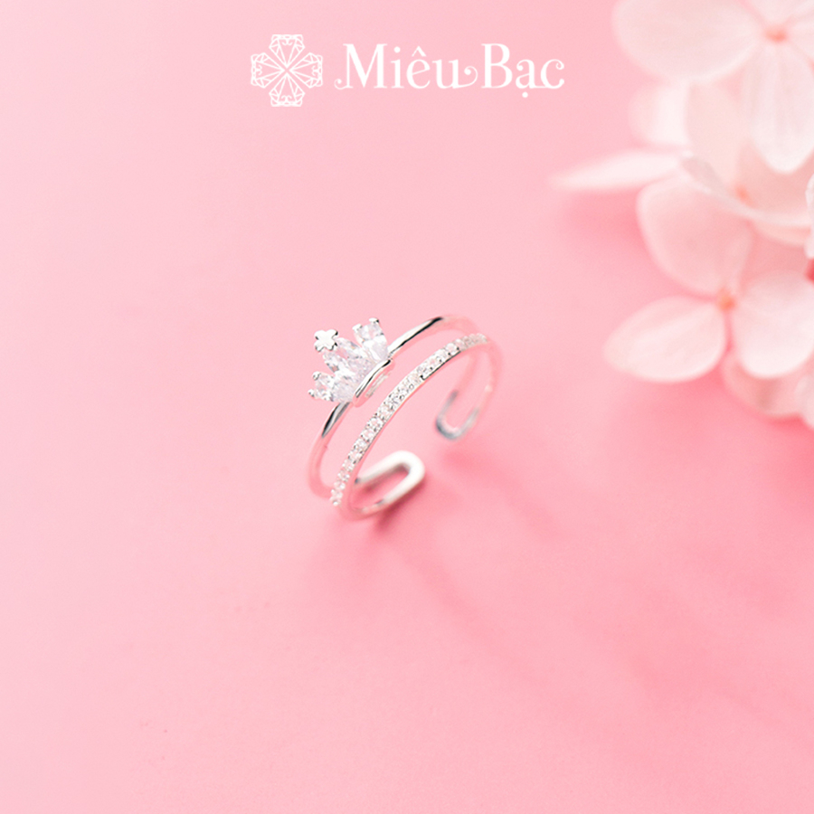 Nhẫn bạc nữ Miêu Bạc Vương Miện đính đá bản hở sang chảnh chất liệu bạc 925 phụ kiện trang sức nữ MN23