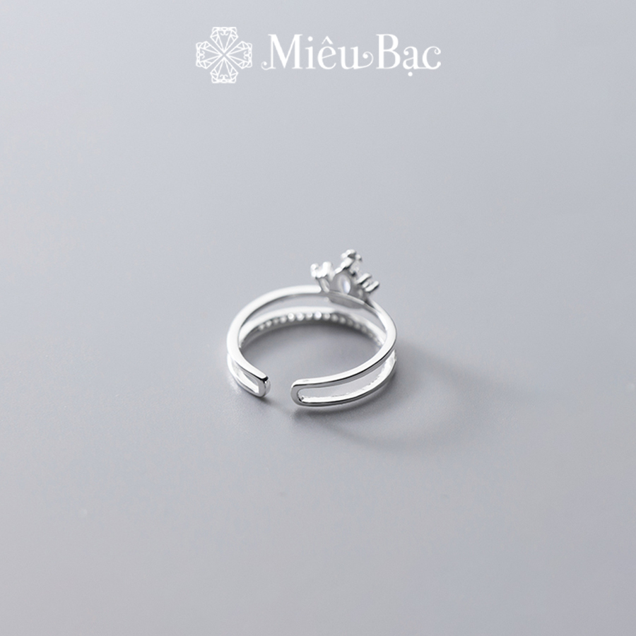 Nhẫn bạc nữ Miêu Bạc Vương Miện đính đá bản hở sang chảnh chất liệu bạc 925 phụ kiện trang sức nữ MN23