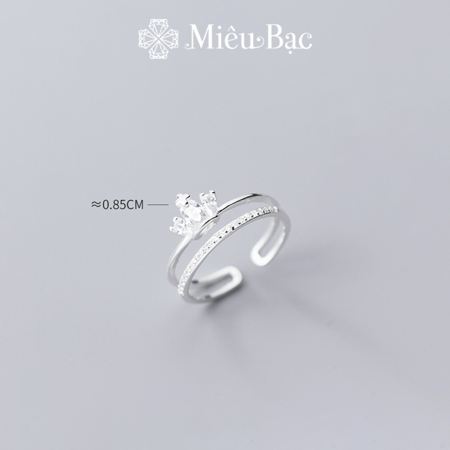Nhẫn bạc nữ Miêu Bạc Vương Miện đính đá bản hở sang chảnh chất liệu bạc 925 phụ kiện trang sức nữ MN23