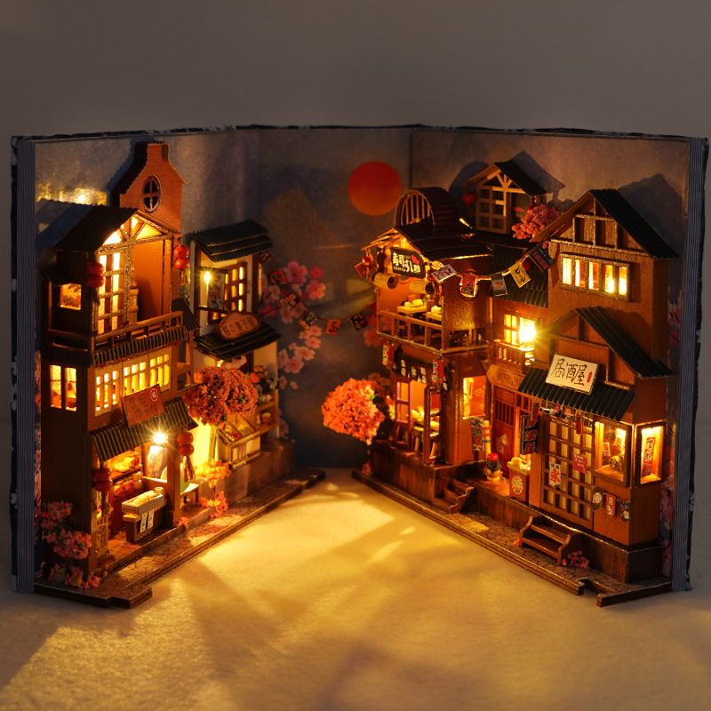 Mô Hình Nook Book hèm Anh Đào Tự Lắp Ráp (DIY) Có Đèn, Mica