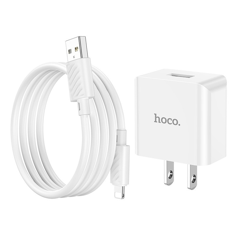 Bộ sạc nhanh 10.5W Hoco C106 chân dẹt 1 cổng USB kèm dây sạc dài 1M cho 12/13/14