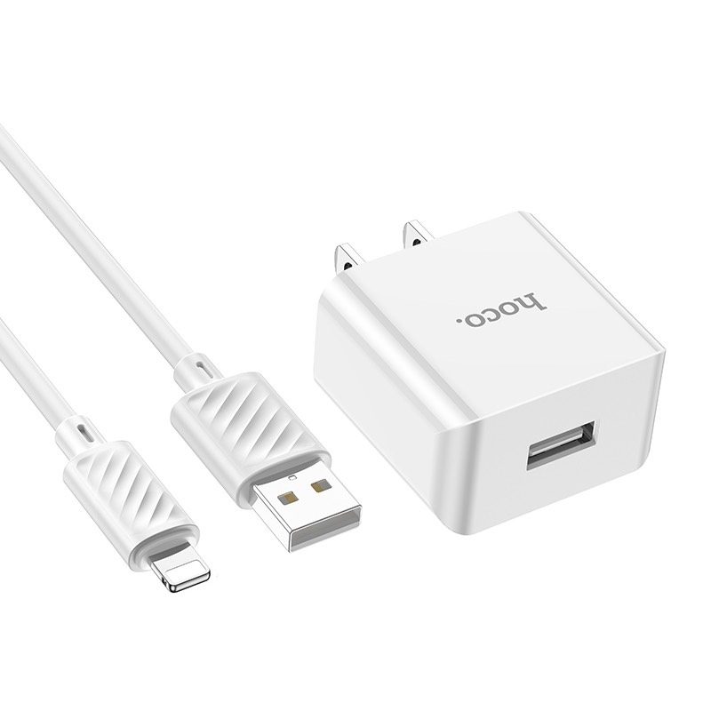 Bộ sạc nhanh 10.5W Hoco C106 chân dẹt 1 cổng USB kèm dây sạc dài 1M cho 12/13/14