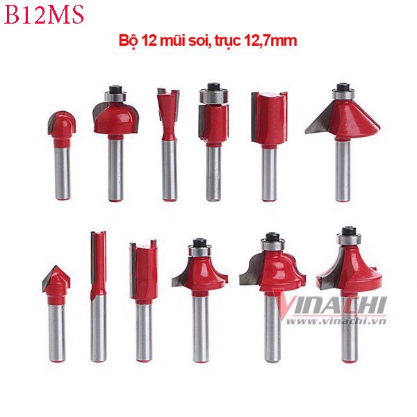 Bộ Mũi Phay Gỗ- Bộ Mũi Soi Gỗ 12 Mũi