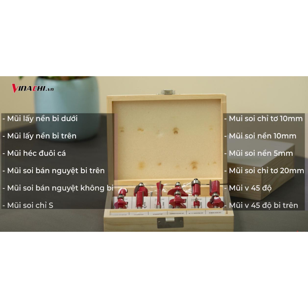 Bộ Mũi Phay Gỗ- Bộ Mũi Soi Gỗ 12 Mũi