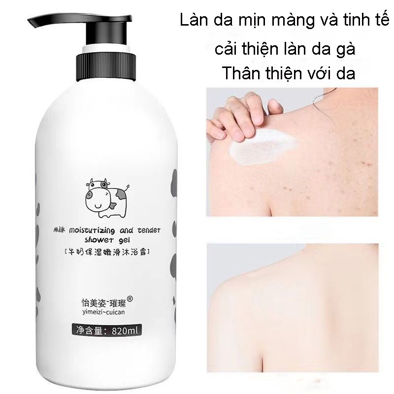 Sữa tắm sữa   Tắm sữa bò  820ml Dưỡng ẩm  Làm trắng da Giữ hương thơm lâu Loại bỏ da gà Sạch da Không kích thích