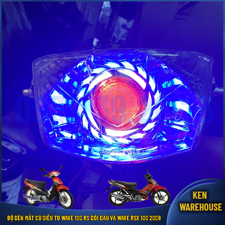 Bộ đầu đèn mắt cú LED siêu to siêu sáng hiệu ứng nhấp nháy cho Wave 100 Rs Đời Đàu Và Wave Rsx 100 2008 - KEN warehouse