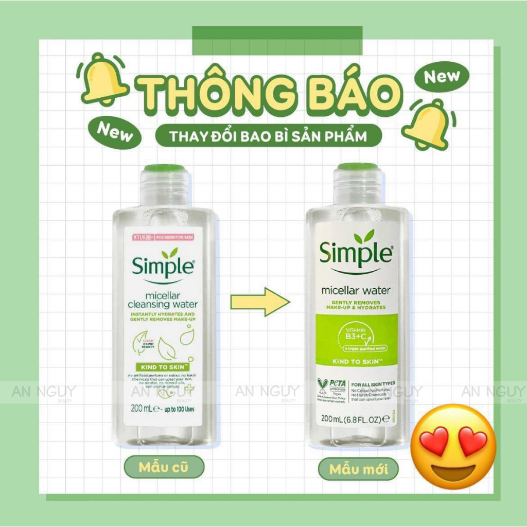 Nước Tẩy trang Simple Micellar Cleansing Water 200ml